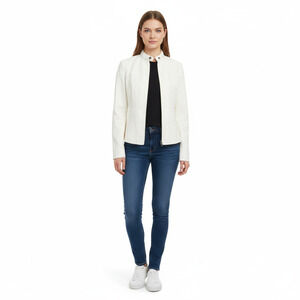 Ellen Tracy Womens 6 Jacket White Moto Style Full Zip Textured Modern Chic